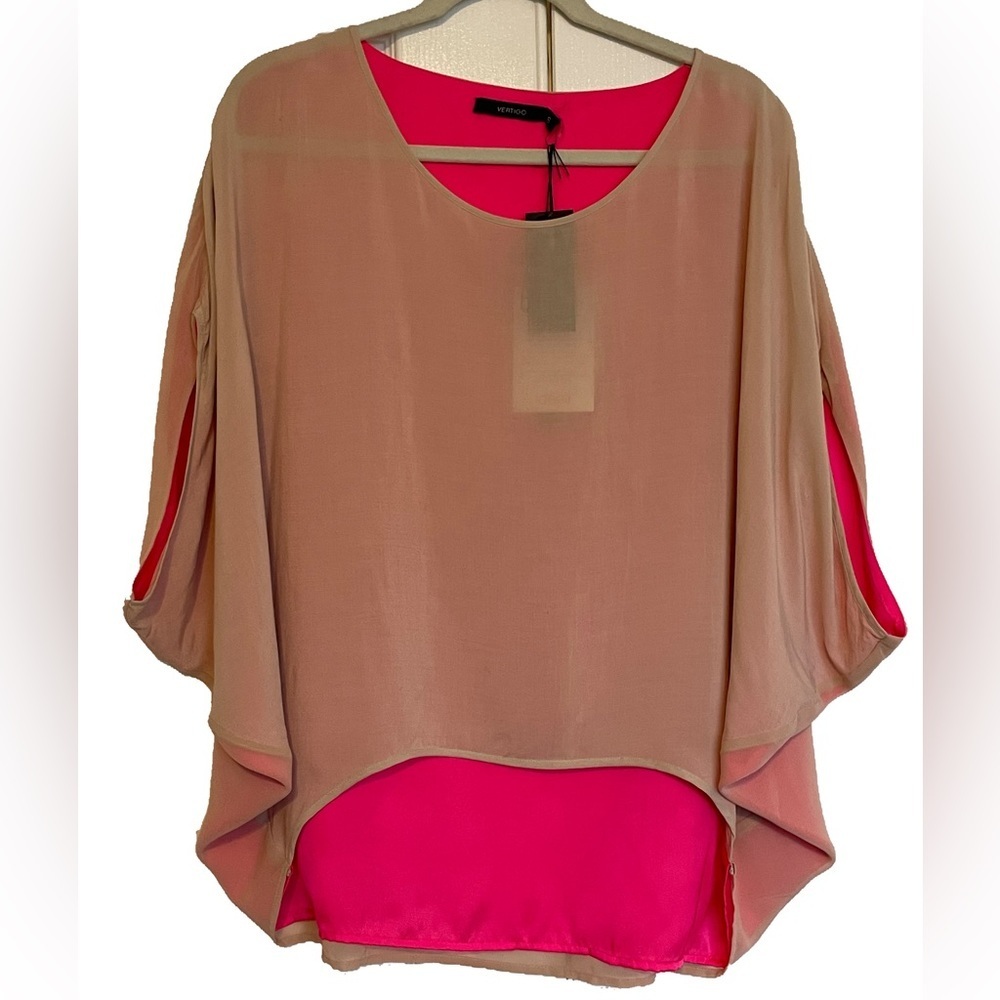 Tan and Hot Pink Vertigo Blouse (NWT)
